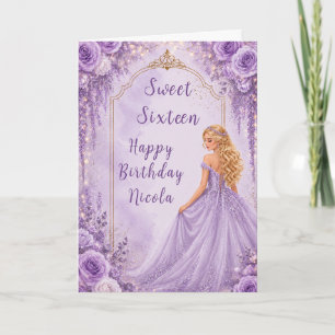 Soft Lavender Gold Floral Sweet Sixteen Party Card