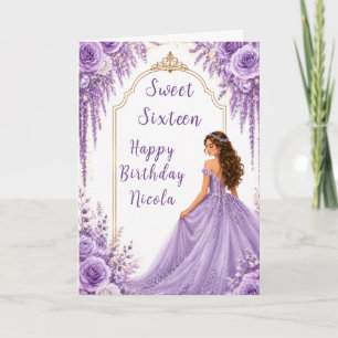 Soft Lavender Gold Floral Sweet Sixteen Party Card