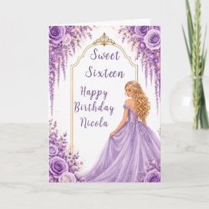 Soft Lavender Gold Floral Sweet Sixteen Party Card
