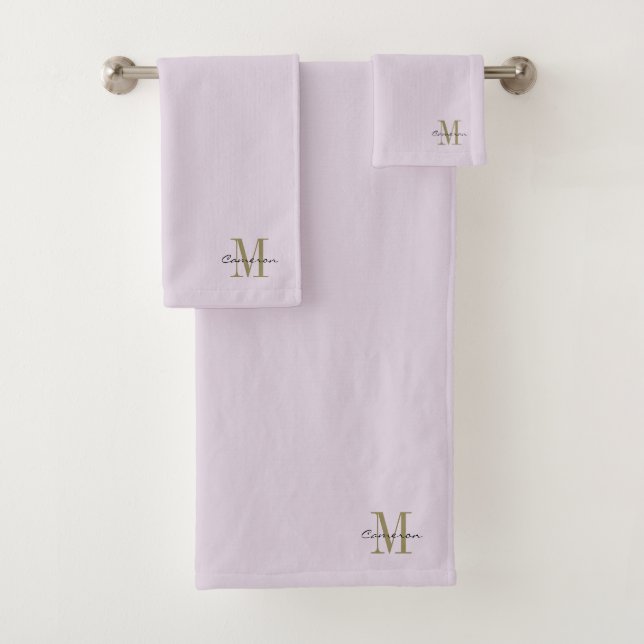  Soft Lavender Gold Initial and Name Personalised Bath Towel Set (Insitu)
