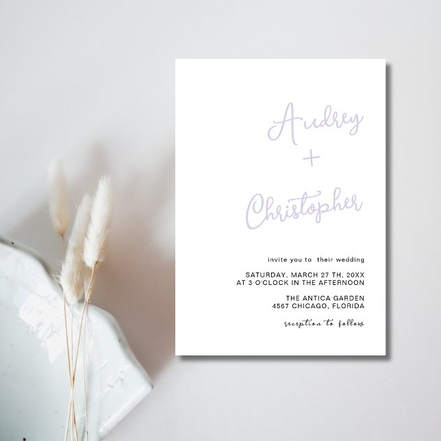 Soft Lavender Minimal Modern Calligraphy Wedding Invitation (Creator Uploaded)