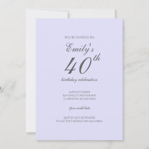 Soft  Lavender Minimalist 40th Birthday Invitation