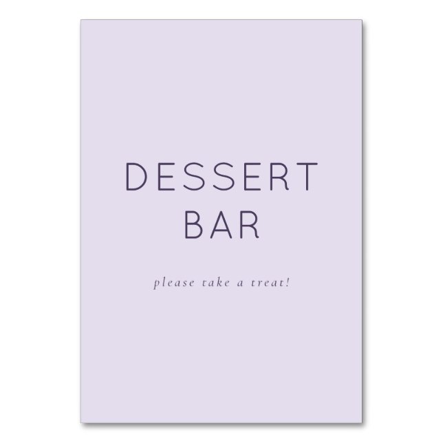 Soft Lavender Minimalist Dessert Bar Sign Table Number (Front)