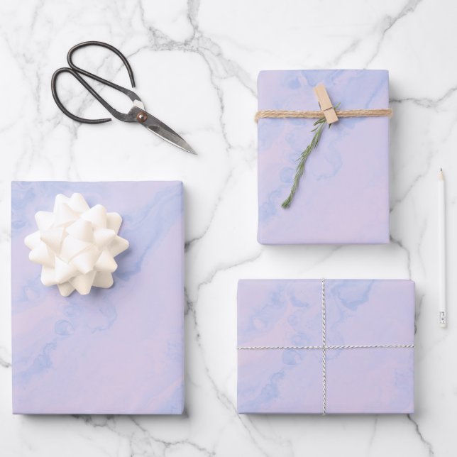 Soft Lavender Periwinkle Pastel Marble Swirl Wrapping Paper Sheet (Front)