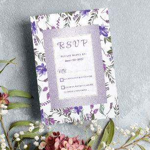 Soft lavender pink purple green floral RSVP Invitation