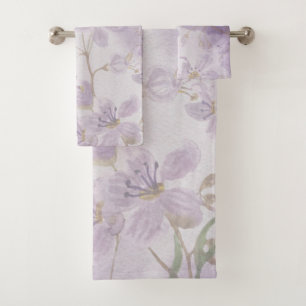 Soft Lavender Purple Watercolor Floral Bath Towel Set
