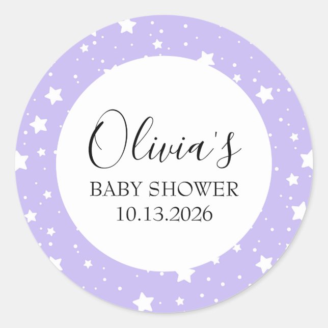 Soft Lavender Starry Pattern Classic Round Sticker (Front)