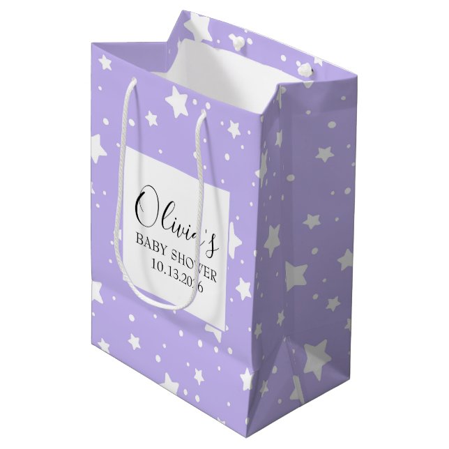 Soft Lavender Starry Pattern Medium Gift Bag (Front Angled)