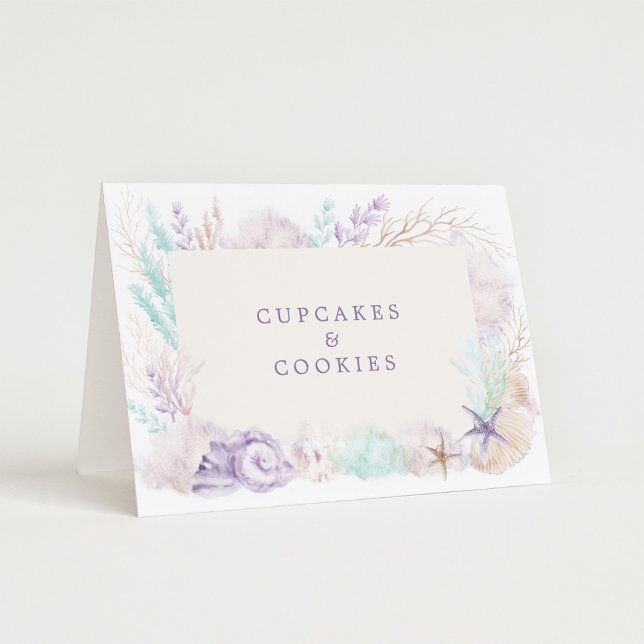 Soft Lavender Teal Ocean Food Labels Place Cards (Creator Uploaded)