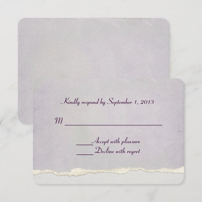 soft lavender torn edge RSVP Card (Front/Back)