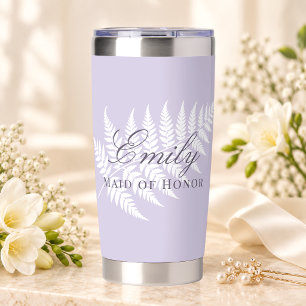 Soft Lavender White Fern Elegant Maid of Honour Insulated Tumbler