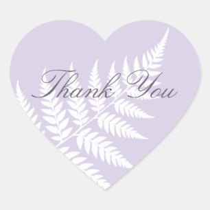 Soft Lavender White Fern Elegant Thank You Heart Sticker