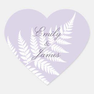 Soft Lavender White Fern Romantic Botanical Heart Sticker