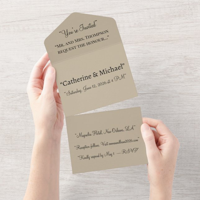 Soft Light Beige Background – Wedding Design All In One Invitation (Tearaway)