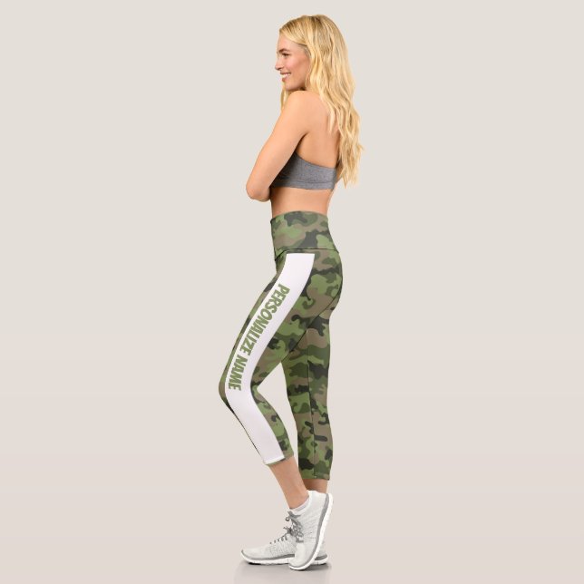 Soft light Green Camouflage PERSONALIZE  Capri Leggings (Left)