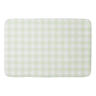 Soft Light Green Gingham Buffalo Check Plaid Bath Mat