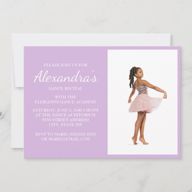 Soft Light Purple Dance Recital Photo Invite (Front)