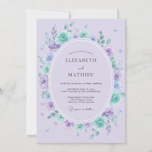 Soft Lilac Aqua Watercolor Wedding Invitation