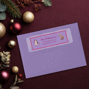 Soft Lilac Deer & Bear Holiday Return Address Label