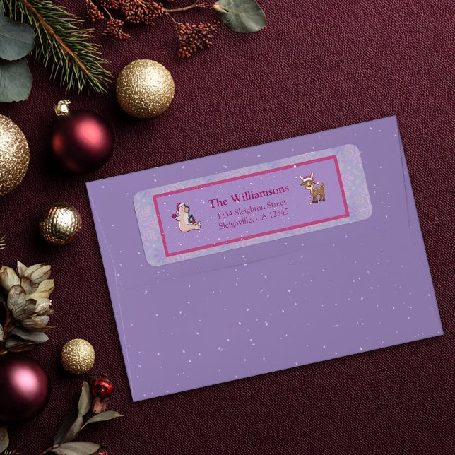 Soft Lilac Deer & Bear Holiday Return Address Label (Creator Uploaded)
