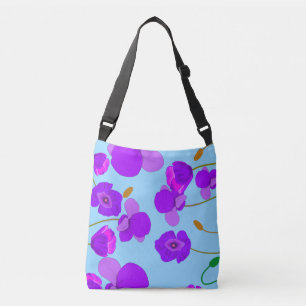 Soft Lilac Poppy Flowers on pale-blue Crossbody Bag