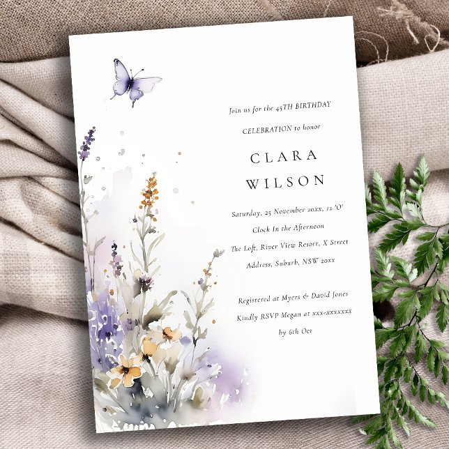 Soft Lilac Wildflower Butterfly Garden Birthday Invitation (Creator Uploaded)