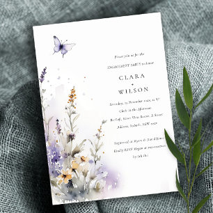 Soft Lilac Wildflower Butterfly Garden Engagement Invitation