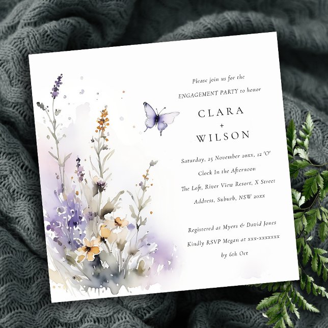 Soft Lilac Wildflower Butterfly Garden Engagement Invitation (Creator Uploaded)