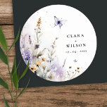 Soft Lilac Wildflower Butterfly Garden Wedding Classic Round Sticker<br><div class="desc">If you need any other matching product or customisation,  kindly message via Zazzle.</div>
