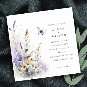 Soft Lilac Wildflower Butterfly Garden Wedding Invitation