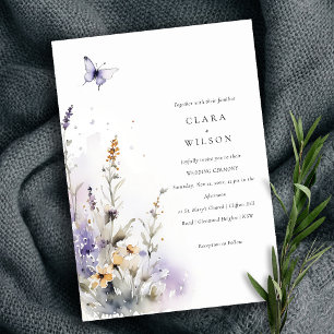 Soft Lilac Wildflower Butterfly Garden Wedding Invitation