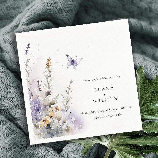 Soft Lilac Wildflower Butterfly Garden Wedding Napkin (Creator Uploaded)