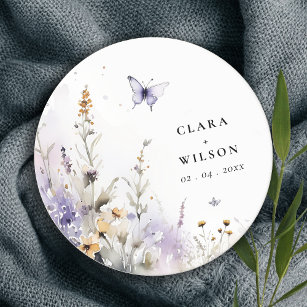 Soft Lilac Wildflower Butterfly Garden Wedding Round Paper Coaster