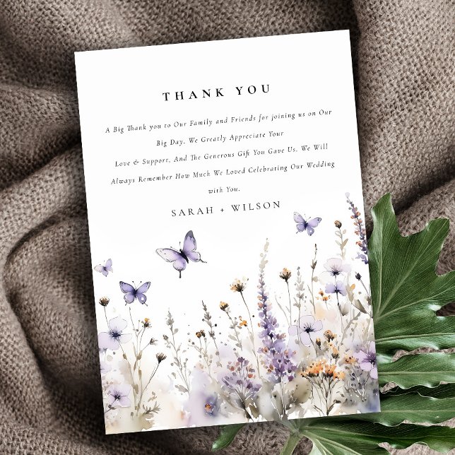 Soft Lilac Wildflower Butterfly Garden Wedding Thank You Card (Creator Uploaded)