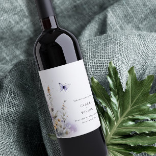Soft Lilac Wildflower Butterfly Garden Wedding Wine Label