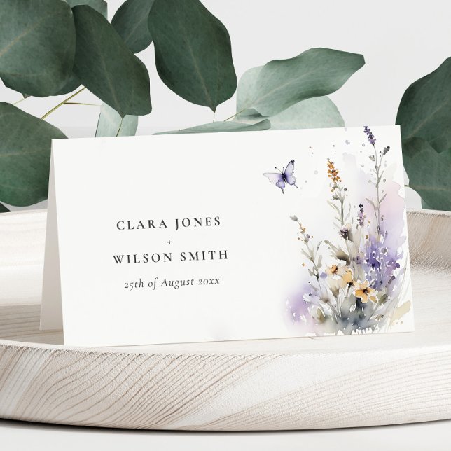 Soft Lilac Wildflower Butterfly Wedding Website Place Card (Creator Uploaded)