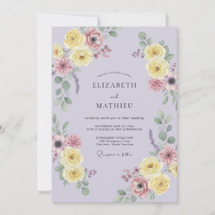 Soft Lilac Yellow Petal Wedding Invitation