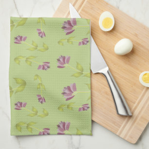 Soft Lime and Raspberry Floral Kitchen Tea Towel