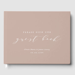 Soft Linen Blush Pink Modern Customisable Wedding Guest Book