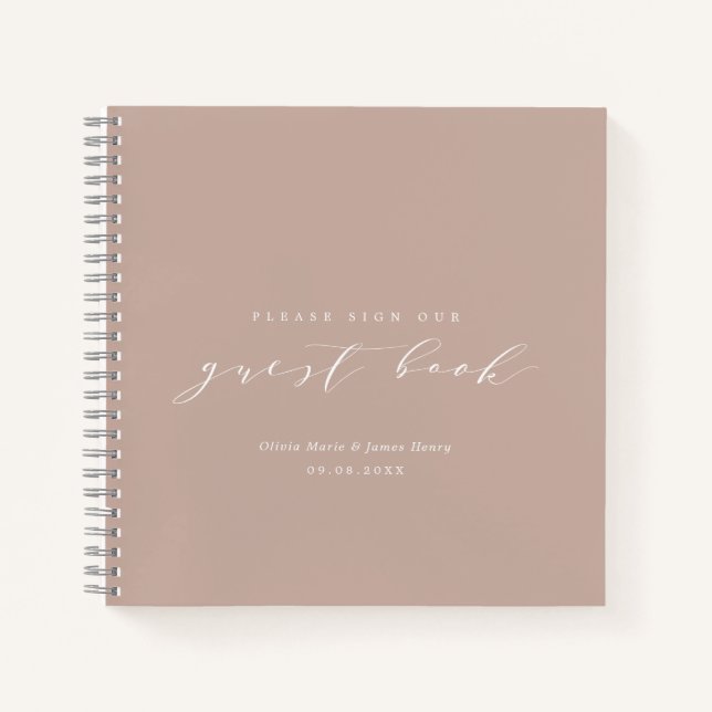 Soft Linen Blush Pink Modern Wedding Guest Book (Front)
