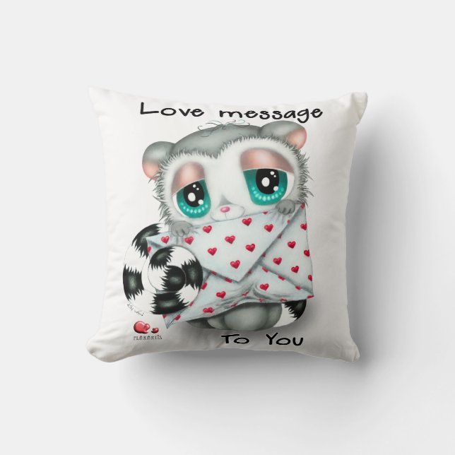 Soft Love Declaration by Message from cute Lemur Cushion (Front)