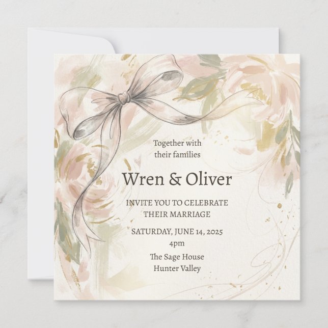 Soft Magnolia Wedding Invitation (Front)