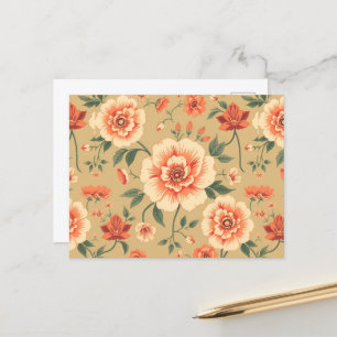 soft majestic dusty pink floral vintage pattern postcard