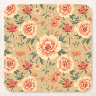 soft majestic dusty pink floral vintage pattern  square paper coaster