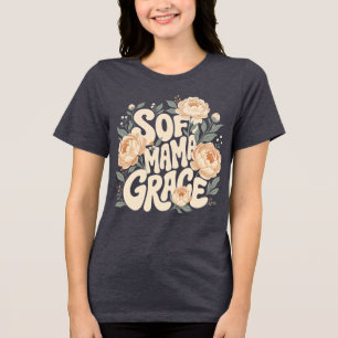 Soft Mama Grace Deep Plum Floral Retro Typography Tri-Blend Shirt