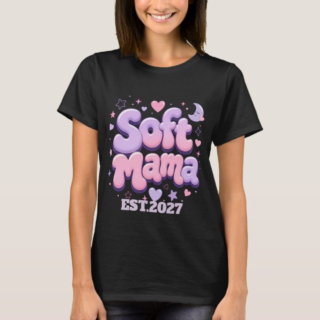 Soft Mama Retro Bubble Typography  T-Shirt (Front)
