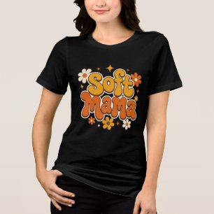 Soft Mama Retro Floral Groovy Design   Cute Boho  Tri-Blend Shirt