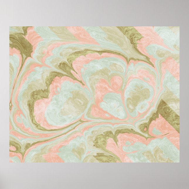 Soft Marble Swirl Pattern Mint, Coral and Olive Poster (Front)