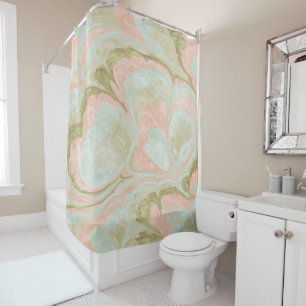 Soft Marble Swirl Pattern Mint, Coral and Olive Shower Curtain
