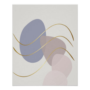 Soft Mauve and Blue Abstract with Gold Lines Poster
